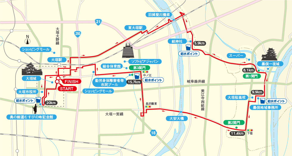 おおがきハーフマラソン コースマップ